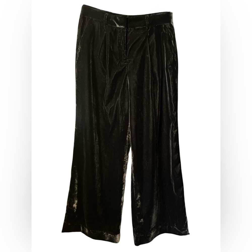 Loft Black Velvet Wide Leg Trousers 10P